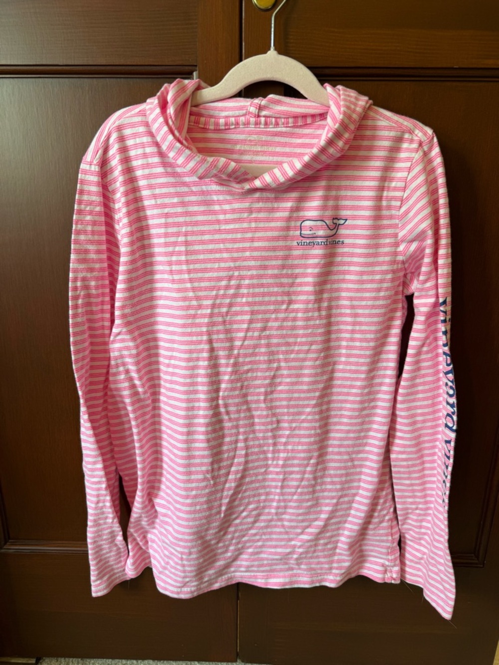 Vineyard Vines Pink and White Striped Pullover Hoodie